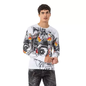 CIPO & BAXX HOSSZÚ UJJÚ FÉRFI PÓLÓ CL553 WHITE