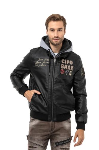 CIPO & BAXX MŰBŐR KABÁT FEKETE