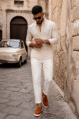 ICON2.020.05 Világosbarna velúr slip-on férfi cipő fehér talppal