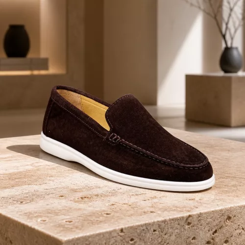 ICON2.020.08 Sötétbarna velúr slip-on férfi cipő fehér talppal