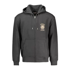 GUESS JEANS FÉRFI cipzárral zárható pulóver, FEKETE